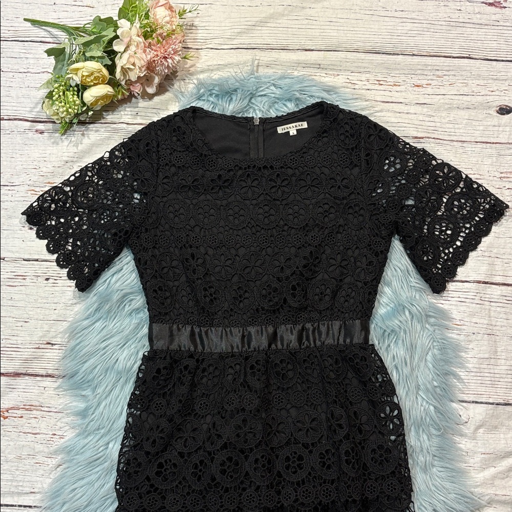 Jessakae Eyelet Lace Tiered Black Dress - Picture 6 of 8